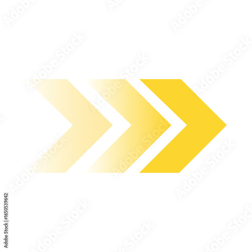 Three Yellow Arrows Pointing Right with Gradient Effect.