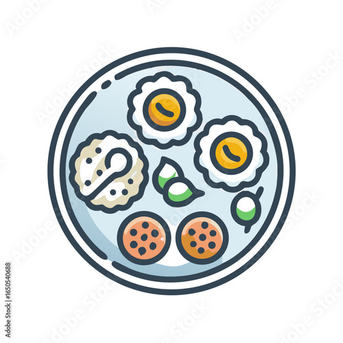 Indian festive food thali icon with sweets and snacks