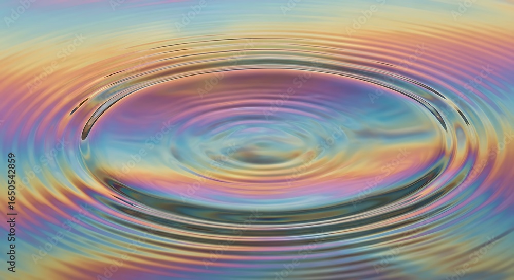 Obraz premium Iridescent water ripples with circular patterns and oil slick effect on surface