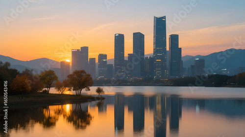 sunset over the city