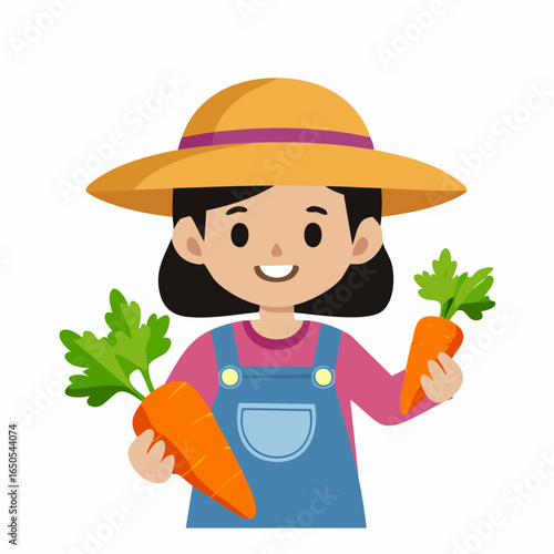 Flat vector icon of a kid pretending to be a farmer, symbolizing childhood play and nature connection.