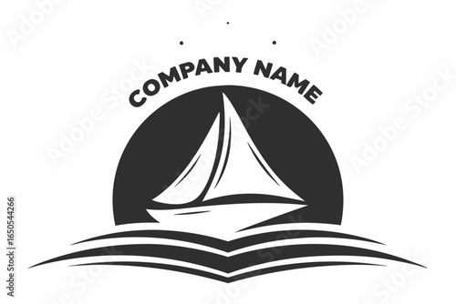 Sailboat with Water Waves on White Background for Company Name