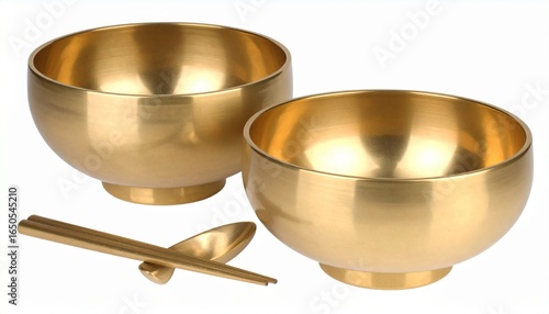 Korean high quality brass tableware on the white background.