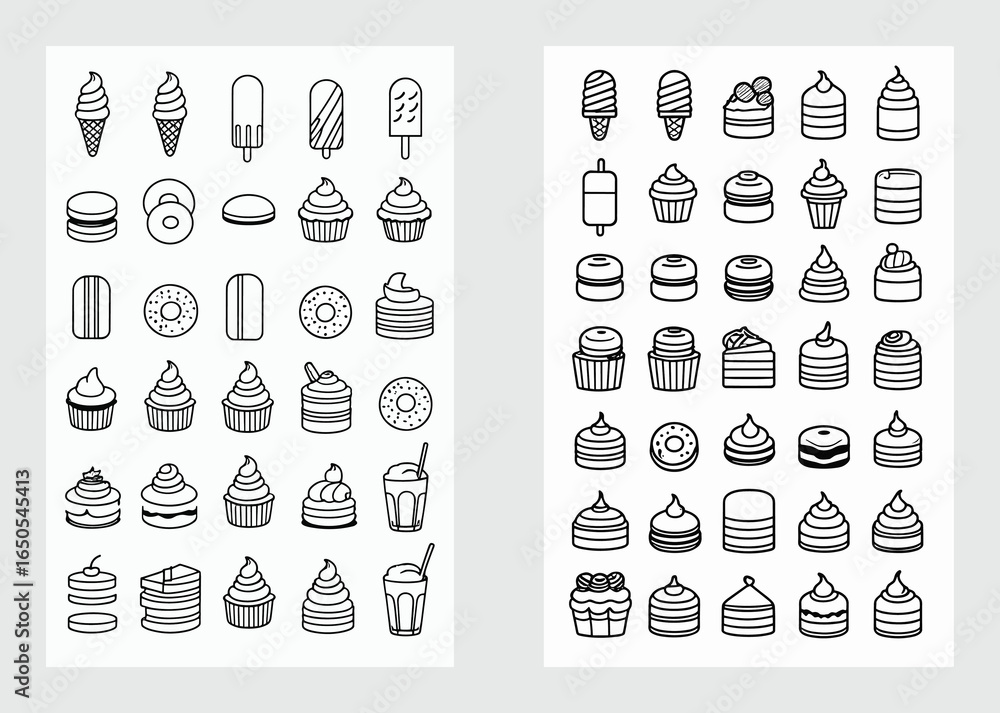 Naklejka premium Food Icons Set of Ice Cream and Cupcakes for Digital Design Projects
