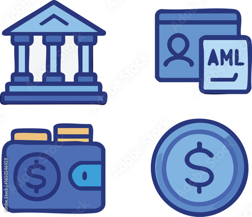 Finance Icons Bank Wallet AML Dollar Coin.