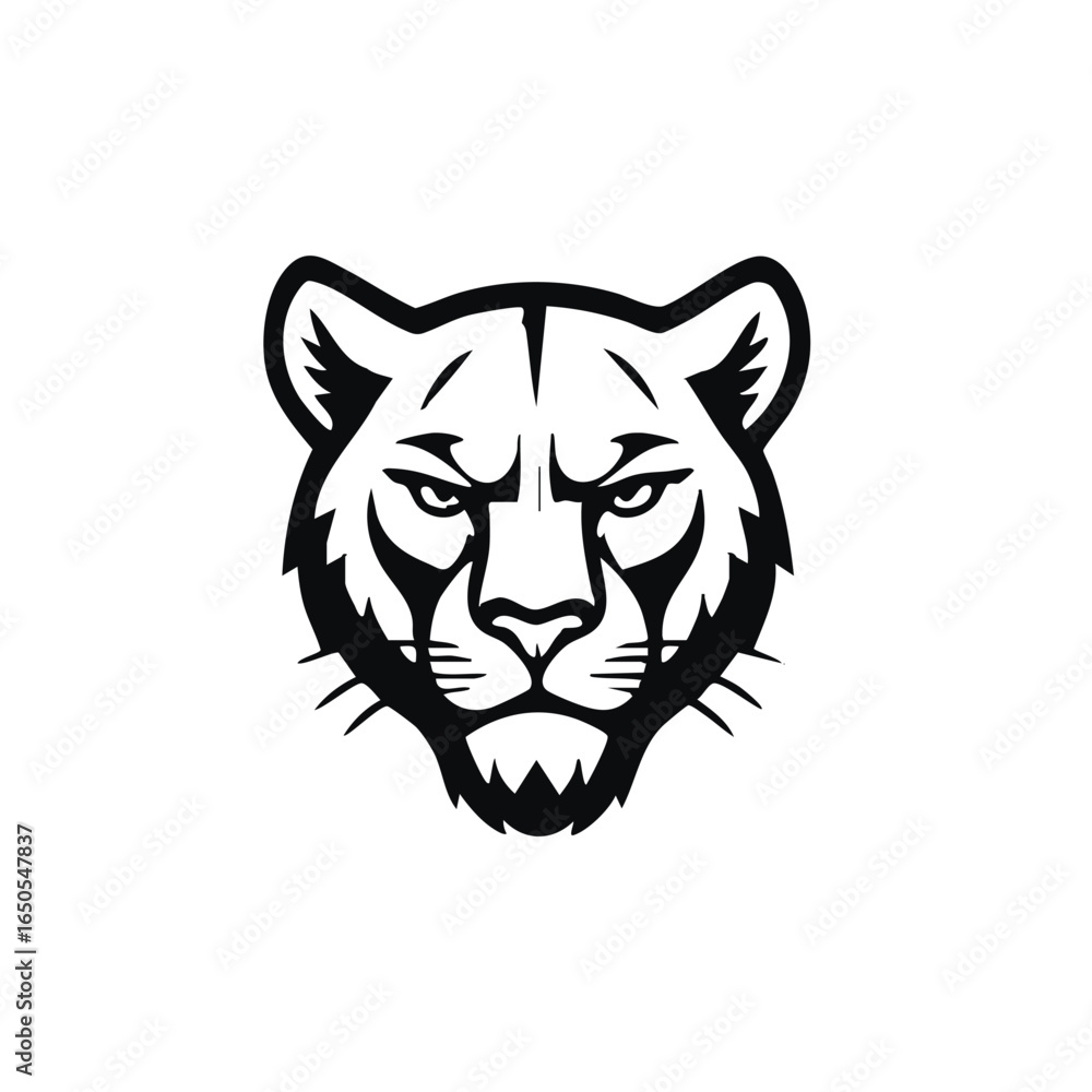 Obraz premium Fierce Black and White Cougar Head Depicting Strength and Power
