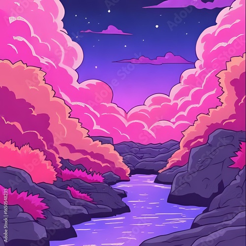 night landscape with moon and clouds