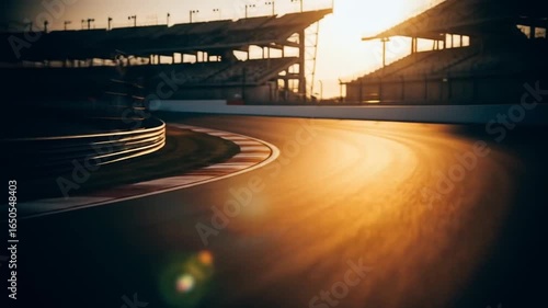 Formula 1 Race: Dynamic Racing Cars on Track at Sunset