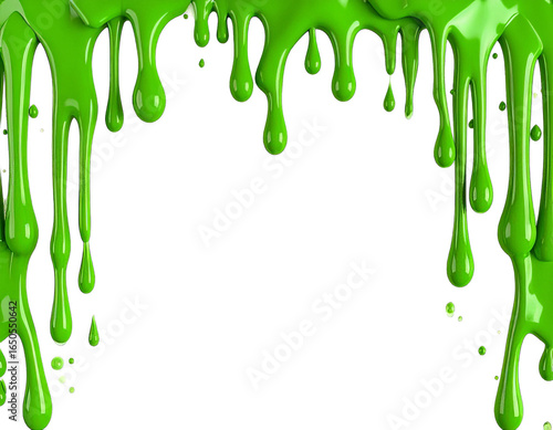 Valokuva Vibrant green toxic slime drips, creating a Halloween-themed border in a glossy 3D render