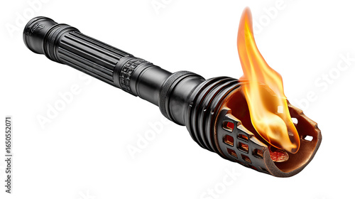 Torch with Flame: A metal torch with a vibrant flame, embodying guidance, illumination, and the spirit of torch and flame. A realistic representation of a classic and symbolic element.