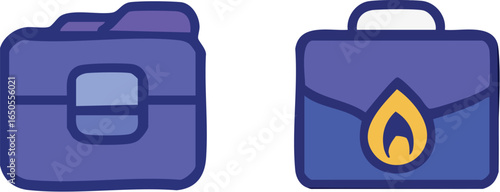 Handdrawn business icons with folder and urgent project briefcase.