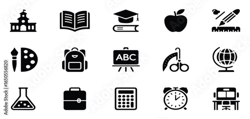 School and Education Icon Set – Minimalist Black and White Vector Collection