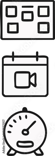 Handdrawn icons for online meetings and scheduling.
