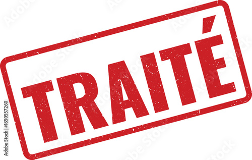 Red stamp with the word Traité signifying a treaty or agreement, distressed texture, grunge style