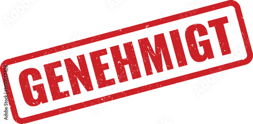 Red grunge stamp with the German word Genehmigt meaning approved or authorized, distressed texture, grunge style