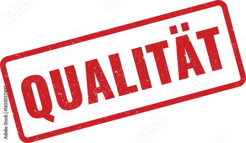 Red rectangular stamp with the German word QUALITAT, distressed texture, grunge style