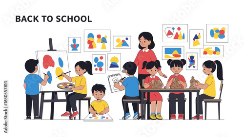 Back to School Art Class: Capturing the vibrancy of education, diverse students immerse themselves in art.