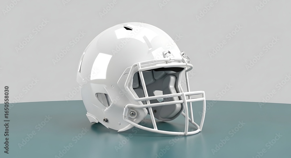 Fototapeta premium Clean White American Football Helmet; Modern Minimalist Studio Shot; Sports Equipment Mockup