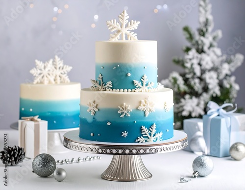 Winter ombre cake with festive dessert.