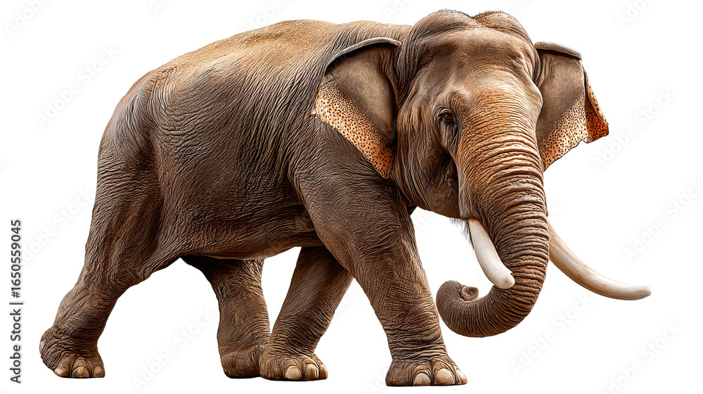 Obraz premium Majestic Elephant Portrait: A large and imposing elephant, with wrinkled skin and impressive tusks, stands in a pose of regal poise, showcasing the beauty and strength of the natural world.