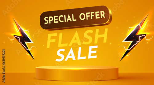 Flash Sale. Colorful discount sale podium. Special offer composition. Vector illustration