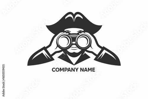 Pirate with Binoculars on White Background Nautical Voyage Theme