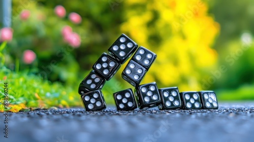 A Captivating Display of Dice Arranged Artistically in a Natural Setting Creating a Sense of Balance