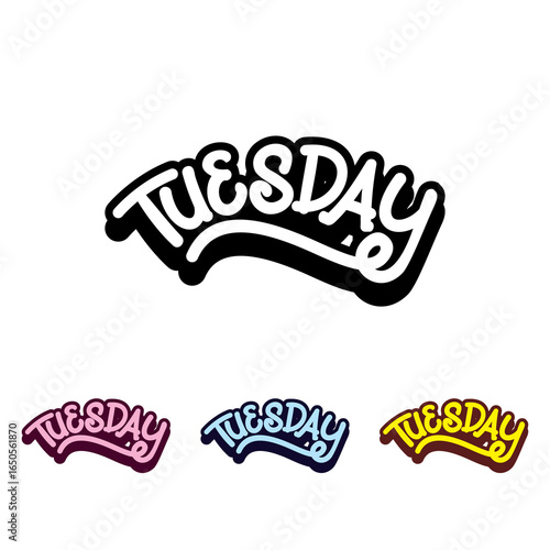 Tuesday, handwritten names week days name banner design vector week name design color full