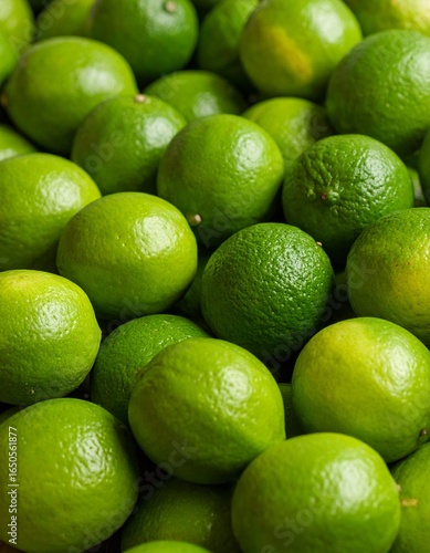 Fresh limes, whole and sliced, showcasing their bright color and refreshing texture ideal for food photography, healthy eating campaigns,or cocktail concepts.A collection of ripe limes, cutting, slice