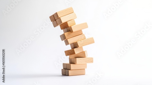 Jenga tower balancing on edge game table photography indoor setting close-up view leaning blocks challenge