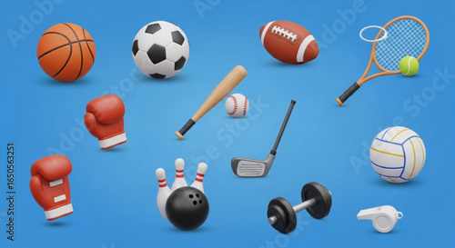 3d sports equipment collection basketball soccer american football tennis baseball golf bowling and more