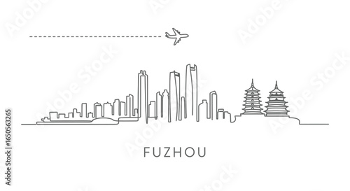 Fuzhou Skyline with China Cityscape Silhouette.
