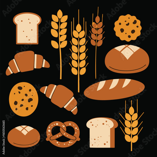 Delicious Bakery Goods A Delightful Illustration of Fresh Bread and Baked Treats in a Dark Setting