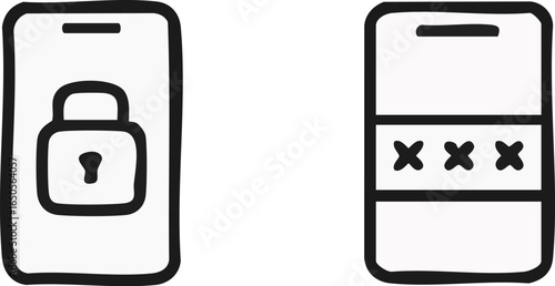 Mobile Phone Security Lock and Password Icons.