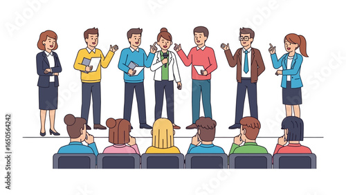 Panel Discussion: A dynamic panel of professionals engages in a lively discussion, while an attentive audience observes, capturing the spirit of intellectual exchange.