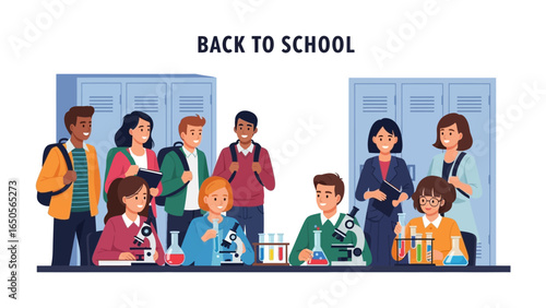 Back to School in Classroom: A diverse group of students engage in studies, with bright-eyed pupils, and teachers, symbolizing education, new beginnings, and learning environments. 