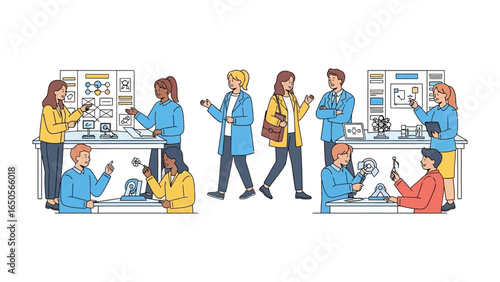 Science and Tech Exhibition: A vibrant sketch captures diverse individuals engaging with interactive science and technology displays, fostering learning and exploration