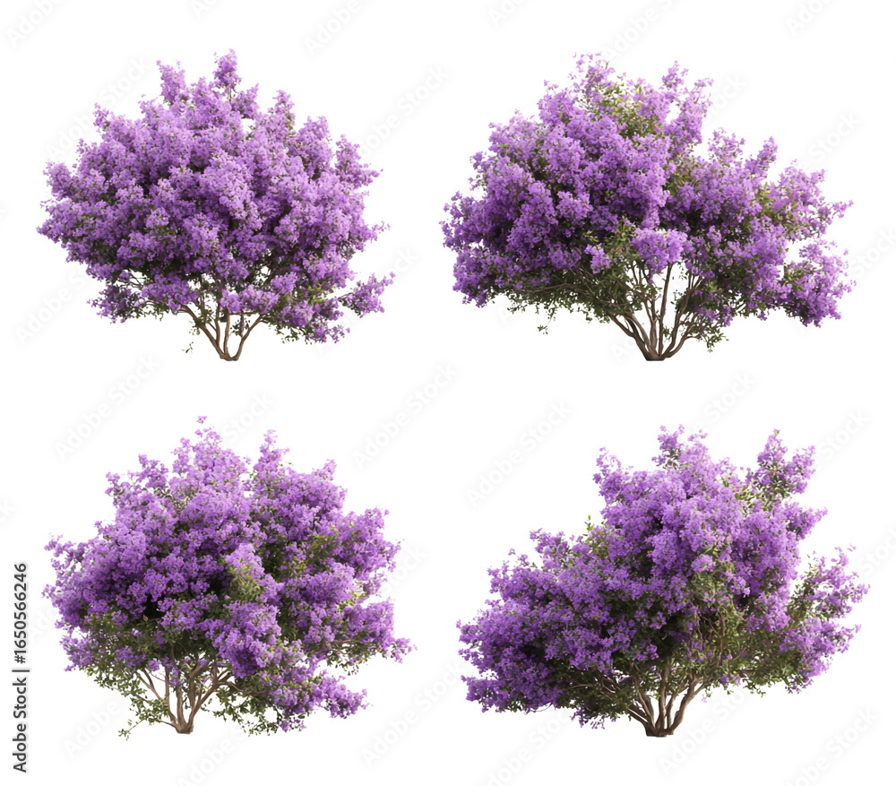 Obraz premium Four clusters of purple lavender flowers isolated on transparent background