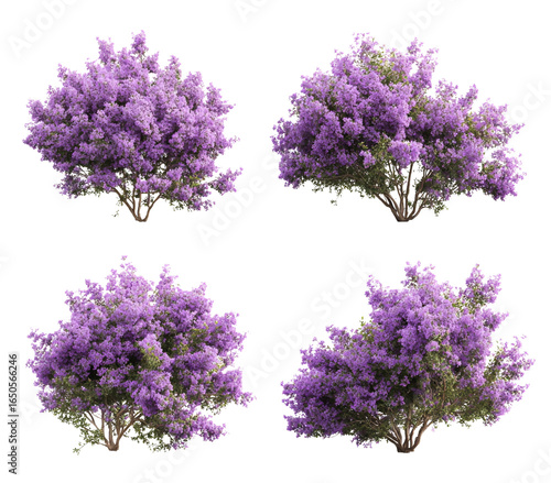 Four clusters of purple lavender flowers isolated on transparent background