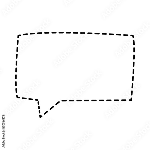 Basic square dashed outline speech bubble icon, black linear comic style design isolated on white for template or dialogue.