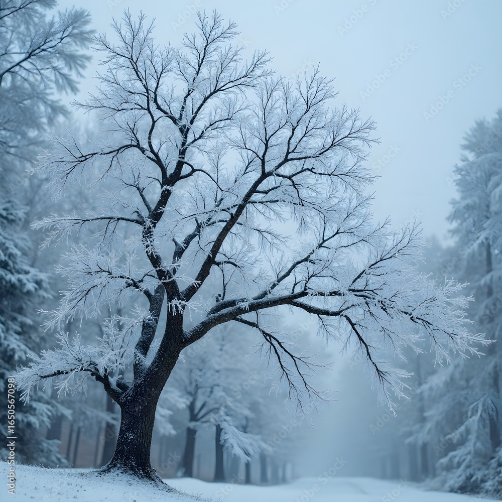 Obraz premium Ice Storm Coating Tree Branches, in snow