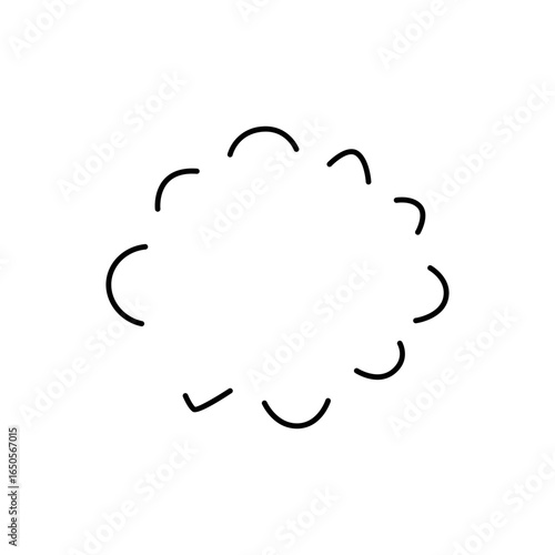 Rounded cloud shaped thought bubble with minimal black outline, doodle comic style icon for ideas, imagination, and conversation.