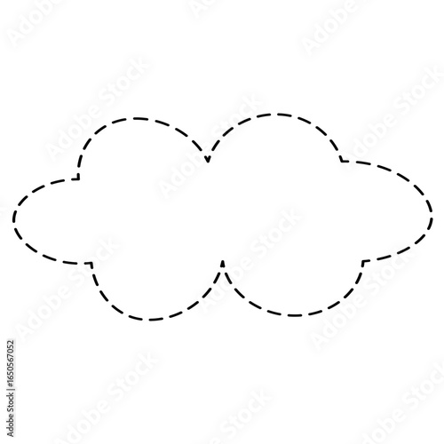 Hand drawn dashed outline cloud shaped speech bubble, cartoon doodle style icon for chat, message, comic, and communication.