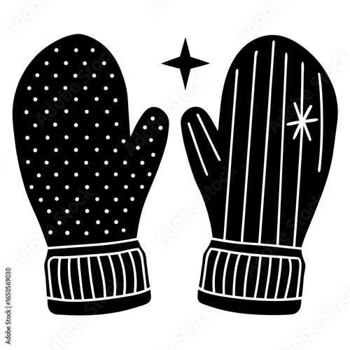  Woolen mittens silhouette vector illustration