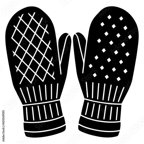 Woolen mittens silhouette vector illustration