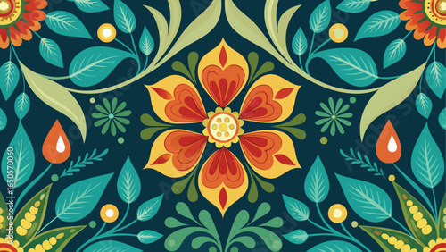 Seamless floral vector pattern with leaves and decorative elements for wallpaper and fabric design