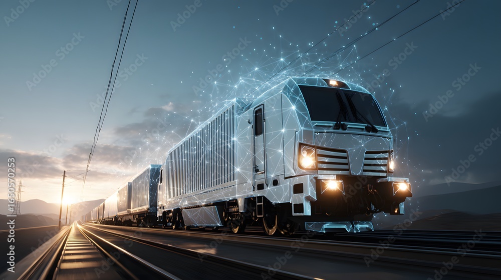 Naklejka premium AI interface optimizing renewable energy use in transport 8K