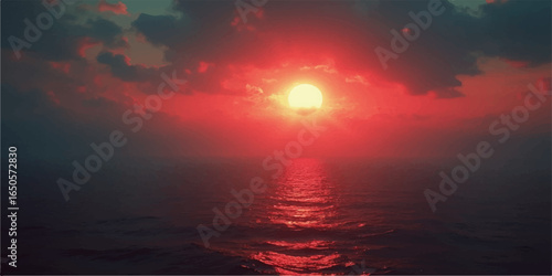 Orange light fills the cloudscape as the sun sets over the beautiful blue horizon