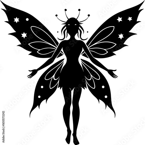  Winter fairy with wings silhouette vector illustration