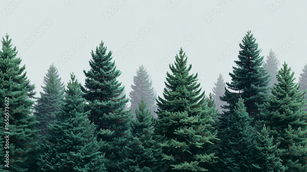 Obraz premium Evergreen forest, 3d realistuc banner copy space